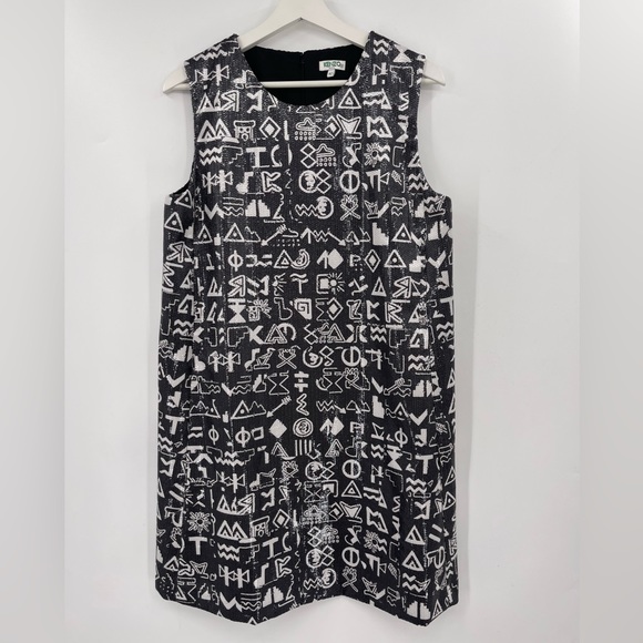 Kenzo Dress Paris Symbols-Print Sequined Sleeveless Dress US 10 FR 42 Authentic - Picture 6 of 12